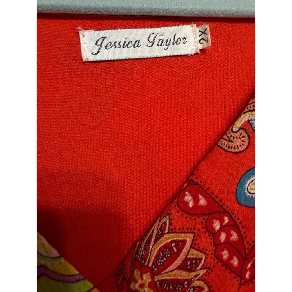 Jessica Taylor 2X Red Paisley Sleeveless Empire Waist V-Neck Midi Dress Plus - Picture 3 of 5